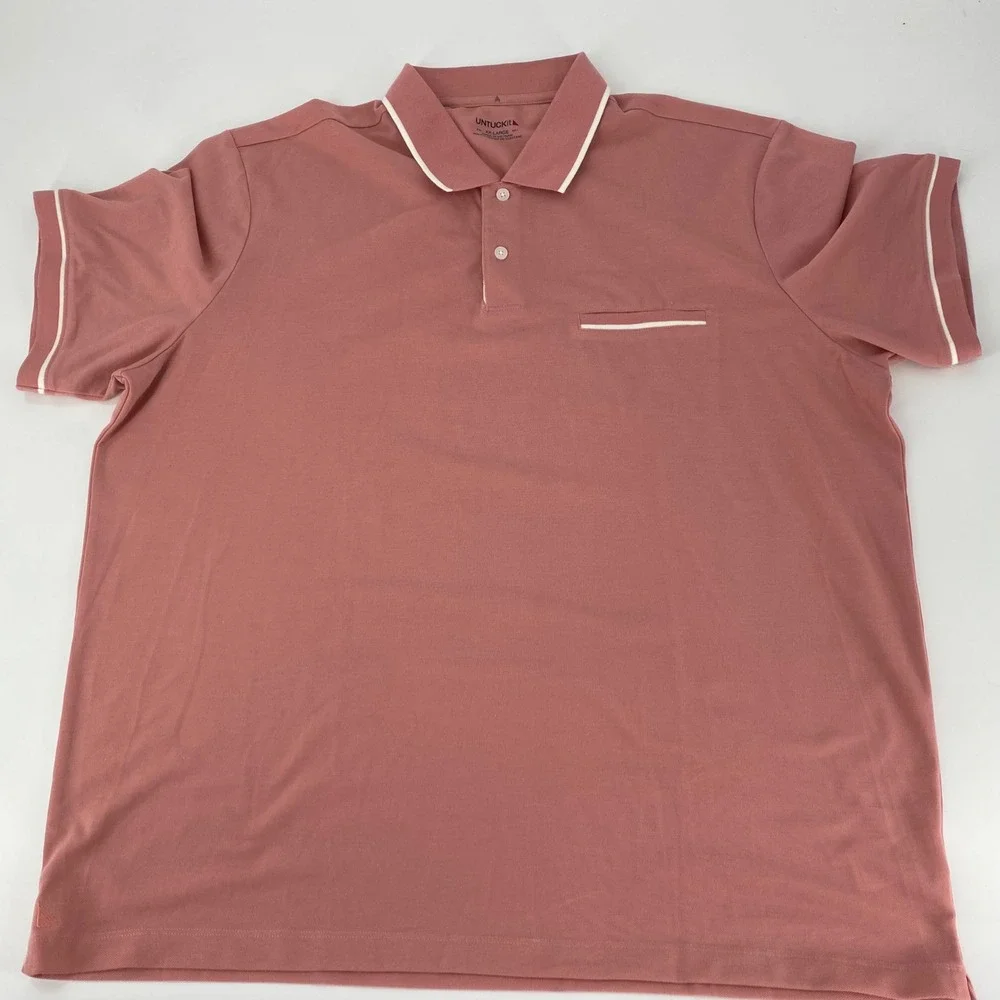 UNTUCKit Men's Rose Pink‎ Polo Shirt XX-Large with White Piping Pocket